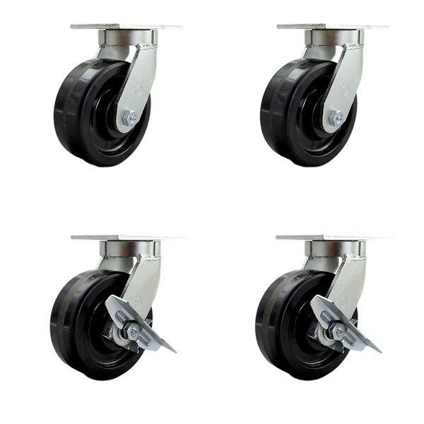 8'' Extra Heavy Duty Phenolic Wheel Swivel Caster Set with 2 Brakes , 4PK